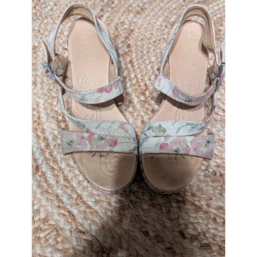 b.o.c. Born Concept Floral Strappy Cork Wedge Sandals Tan Pink Size 7M
